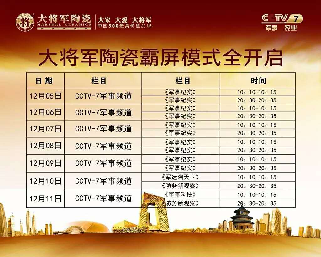 奔跑吧12月，大將軍陶瓷央視廣告為您吶喊助威
(圖1)