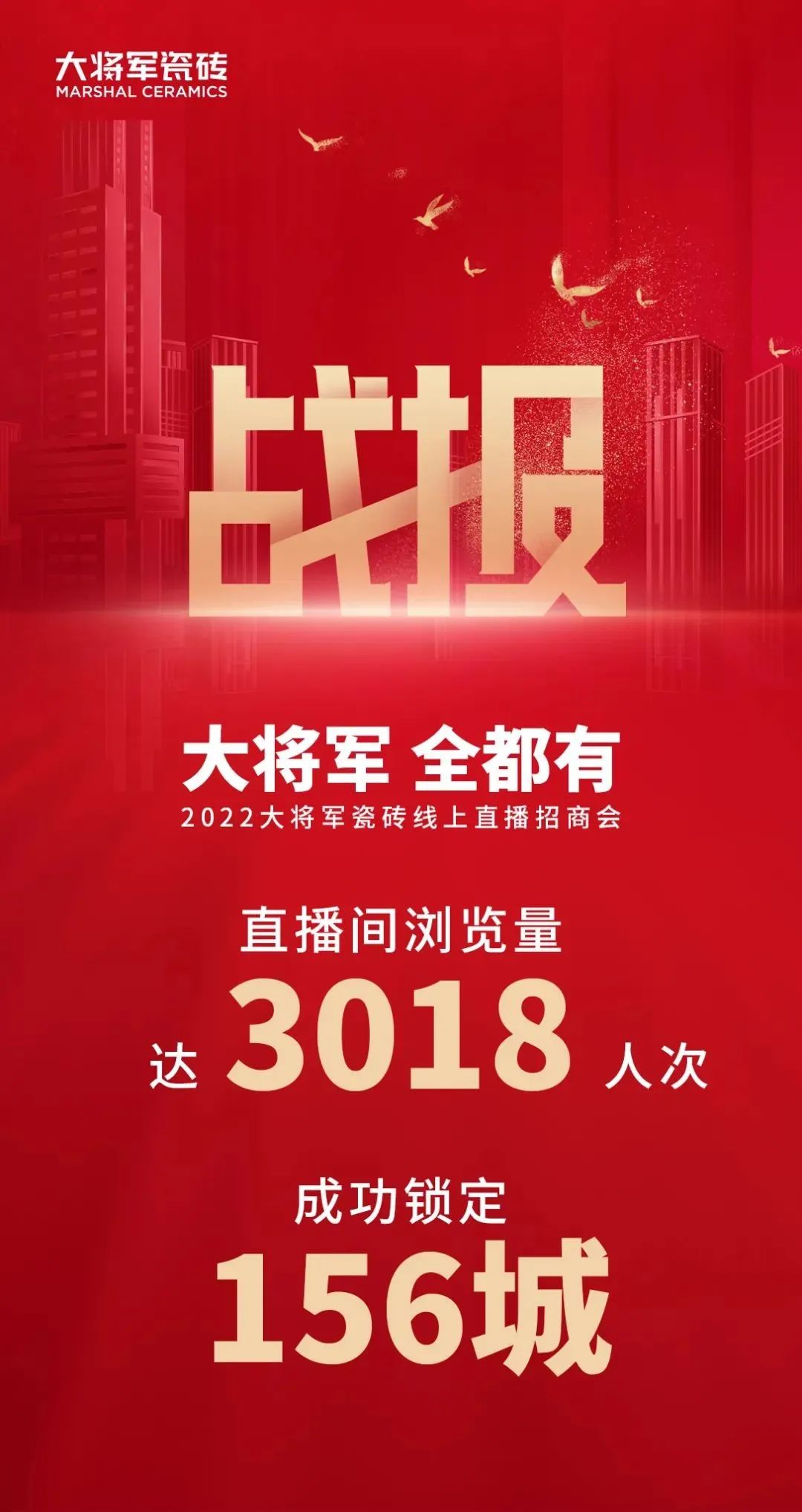 2小時，156城！大將軍瓷磚2022首場直播招商峰會圓滿收官！(圖2)